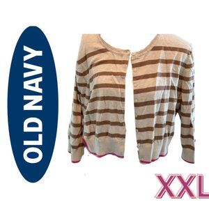 Cropped Cardigan Old Navy XXL Brown and Tan Stripes with Pink Trip